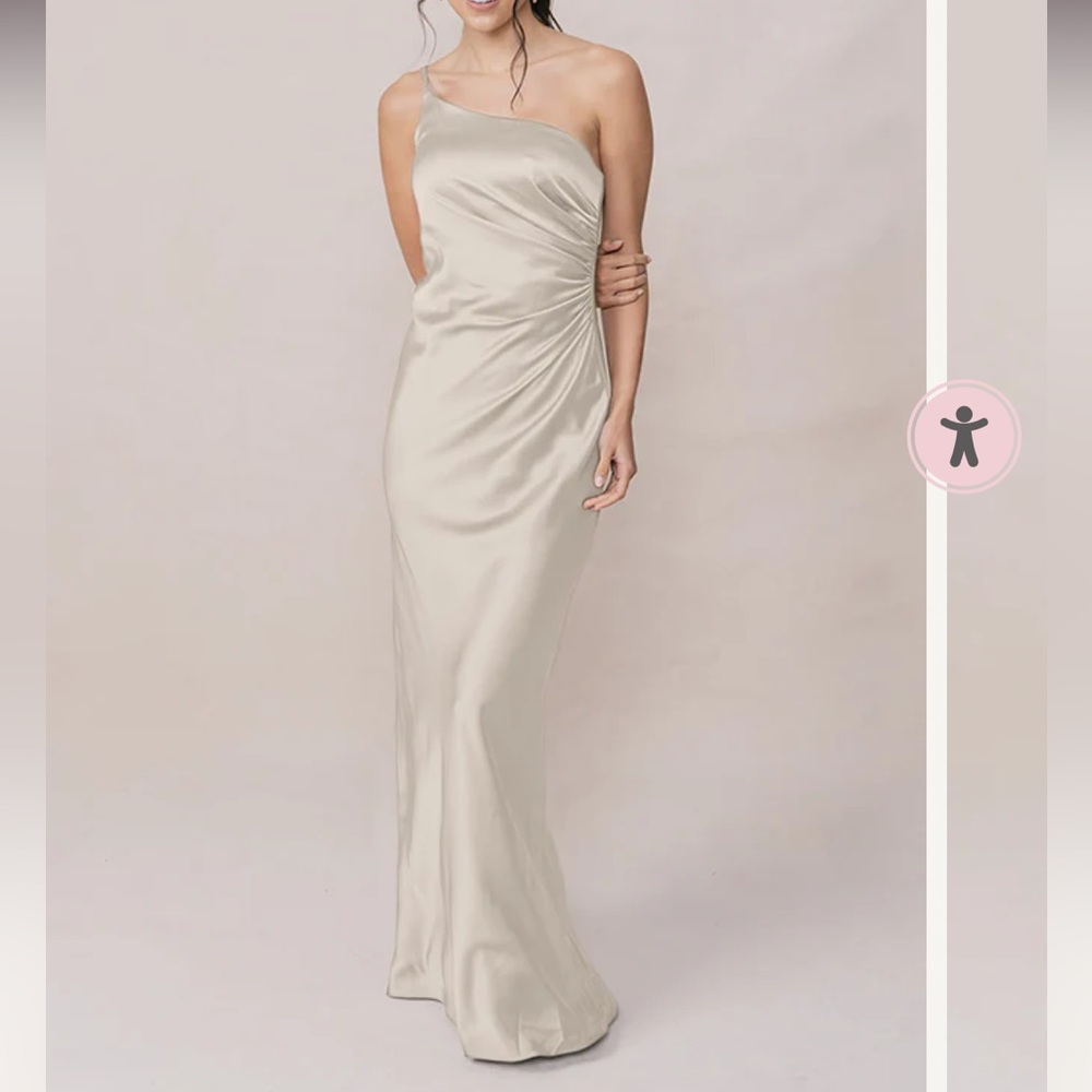 Revelry Soft Champagne One-Shoulder Satin Dress